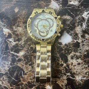 Gold Chronograph Watch with Silver Accents